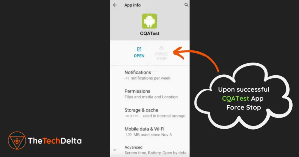 CQATest App Successful Force Stop